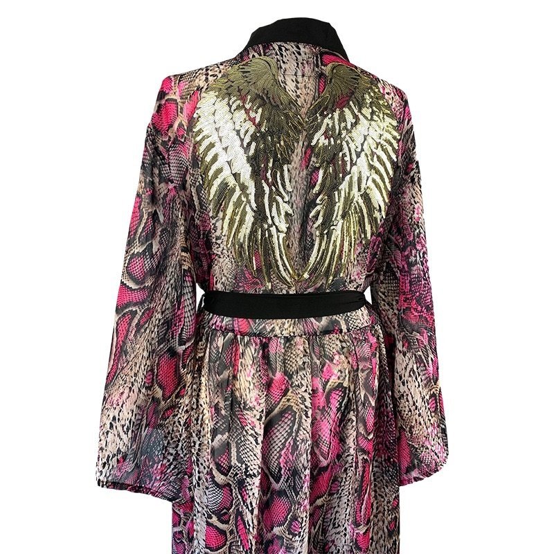 Kimono Pink Snake Gold Angel Long