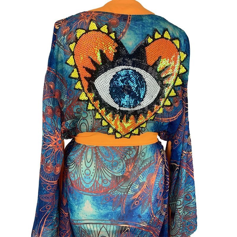 Kimono Wonder Orange Heart Fringe