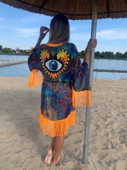 Kimono Wonder Orange Heart Fringe