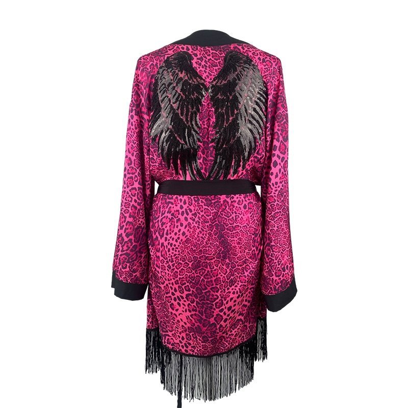 Kimono Pink Panther Black Angel Fringe