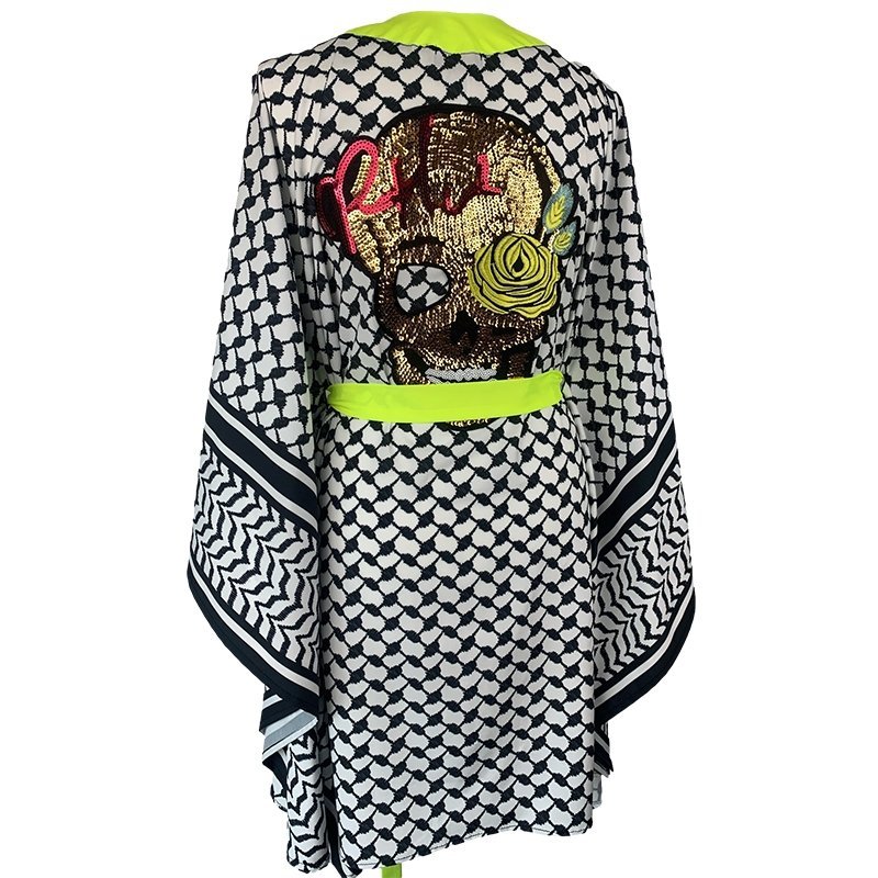 Kimono Checker Black Gold Skull Short