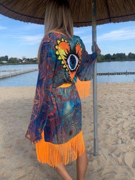Kimono Wonder Orange Heart Fringe