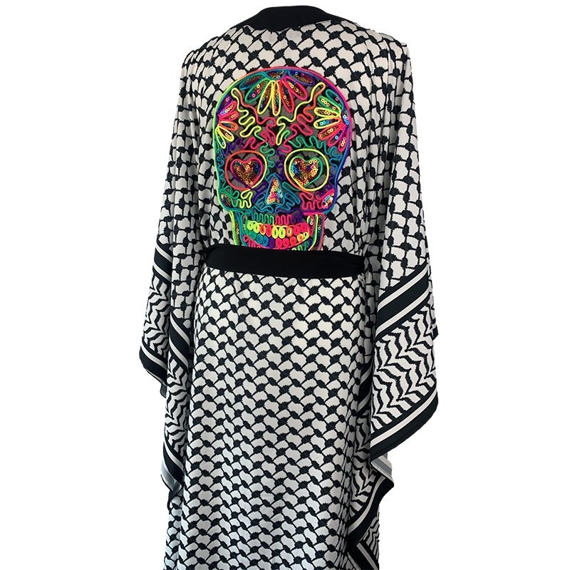 Kimono Checker Black Colourful Skull Classic