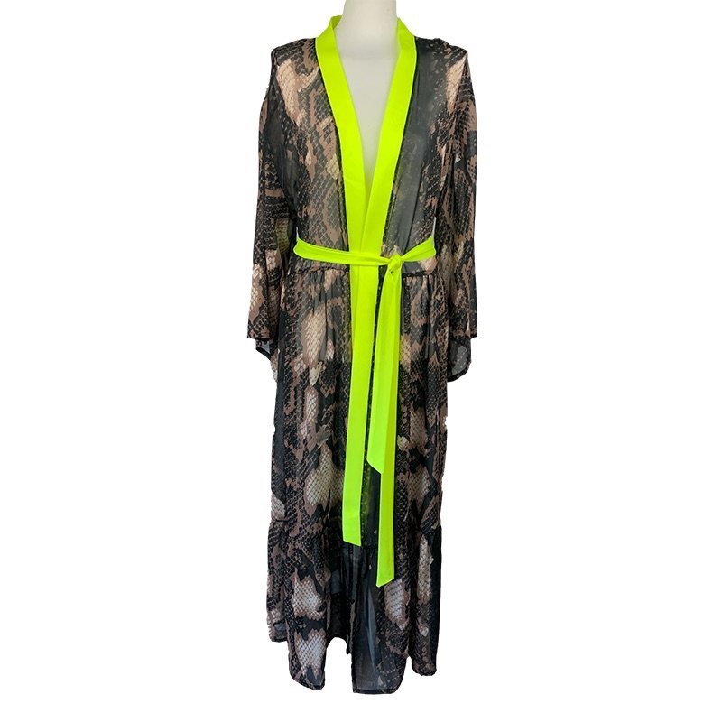 Kimono Brown Snake Gold Skull Long