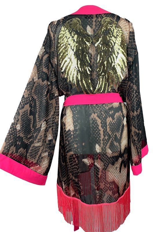 Kimono Brown Snake Gold Angel Fringe