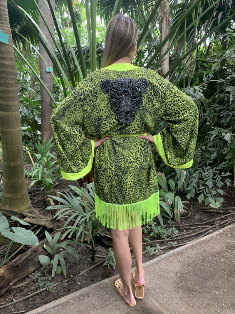 Kimono Yellow Panther Fringe