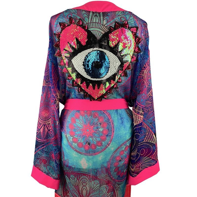 Kimono Lily Pink Heart Fringe
