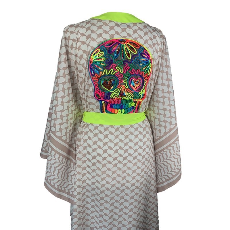 Kimono Checker Beige Colourful Skull Classic