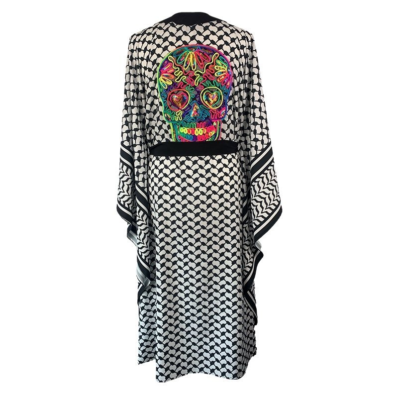 Kimono Checker Black Colourful Skull Classic