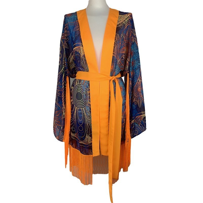 Kimono Wonder Orange Heart Fringe
