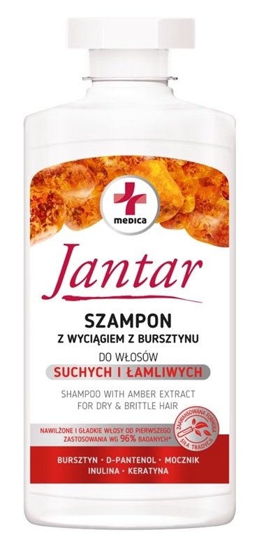 Jantar Medica Nawilżający szampon z wyciągiem z bursztynu do włosów suchych i łamliwych, 330ml