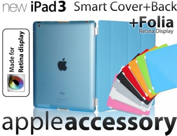 3w1 Smart Cover+Back Cover + Folia New iPad 3