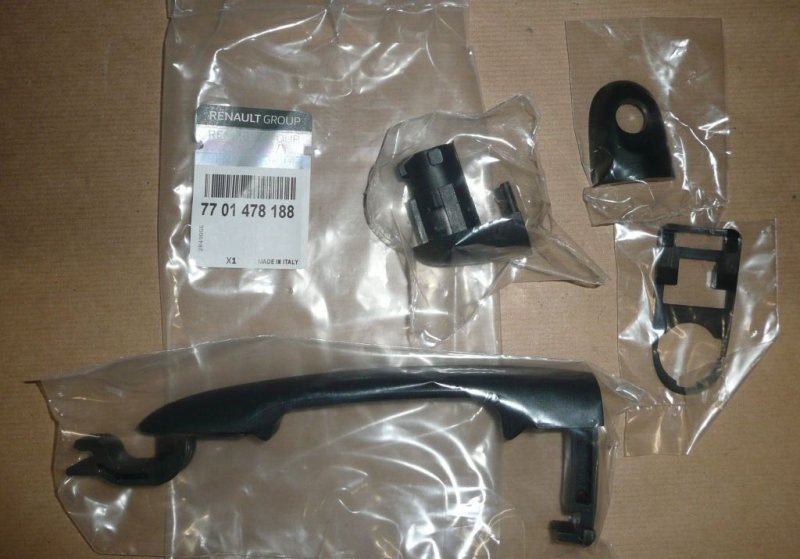 Original  Poignée extérieure Kangoo II 08- gauche=droite/avant=arrière=porte coulissante=portes arrière divisées noir/texture avec trou pour clé ou sans , 7701478188