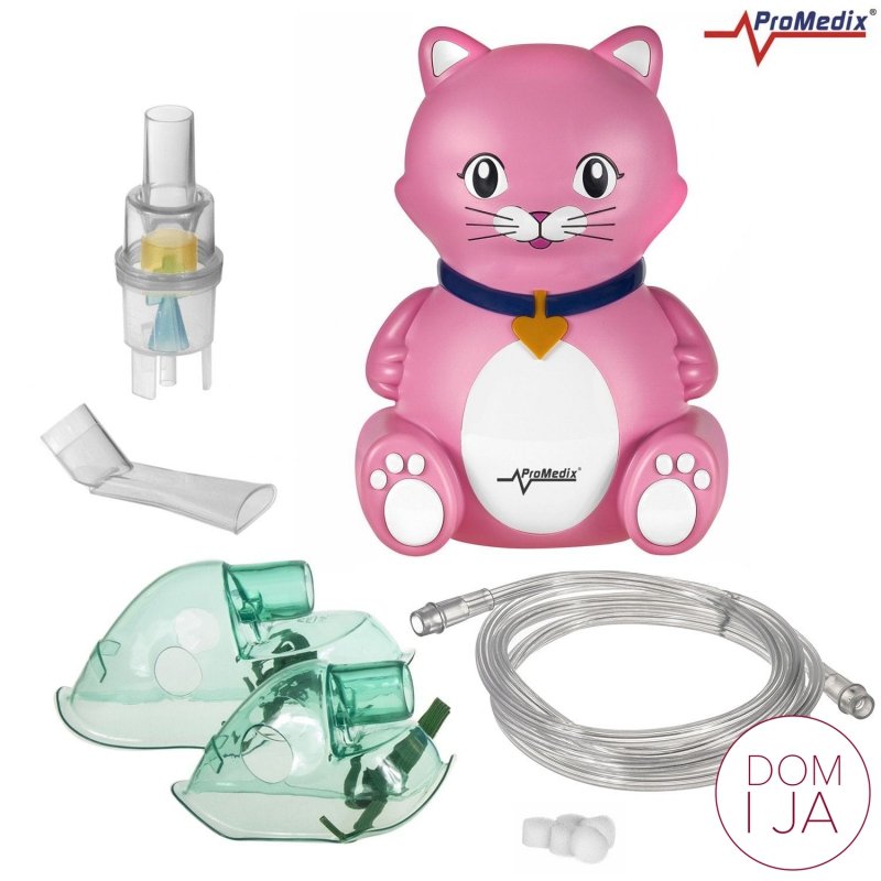 Inhalator dla dzieci kot Promedix, zestaw nebulizator, maski, filterki,  PR-816
