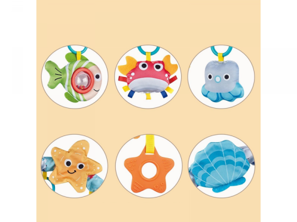 Pałąk Łuk Sensoryczny Z Zabawkami Grzechotki Do Łóżeczka Wózka Fotelika Zwierzęta Morskie