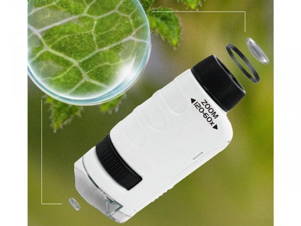 Edukacyjny Mikroskop Stacjonarny Kieszonkowy Lupa Lornetka 3w1 Zabawka Naukowa Przybliżenie Do 1200x