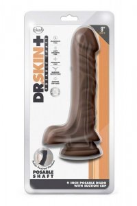 DR. SKIN PLUS 9 INCH POSABLE DILDO WITH BALLS CHOCOLATE