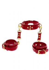 Taboom D-Ring Collar and Wrist Cuffs Red - kajdanki z obrożą (czerwony)
