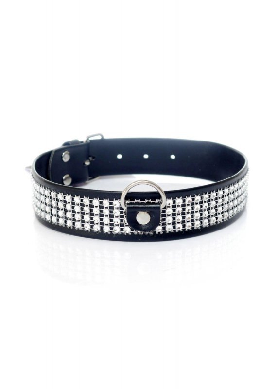 Fetish Boss Series Collar with crystals 3 cm silver