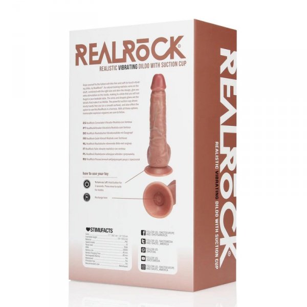 Vibrating Regular Straight Cock with Balls - 7&quot; / 18 cm - Tan