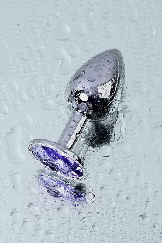 Silver anal plug with gem, blue