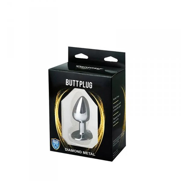 Silver Medium Butt Plug with Red Diamond