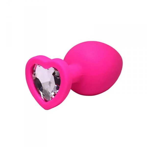 Pink medium heart-shaped butt plug with white crystal