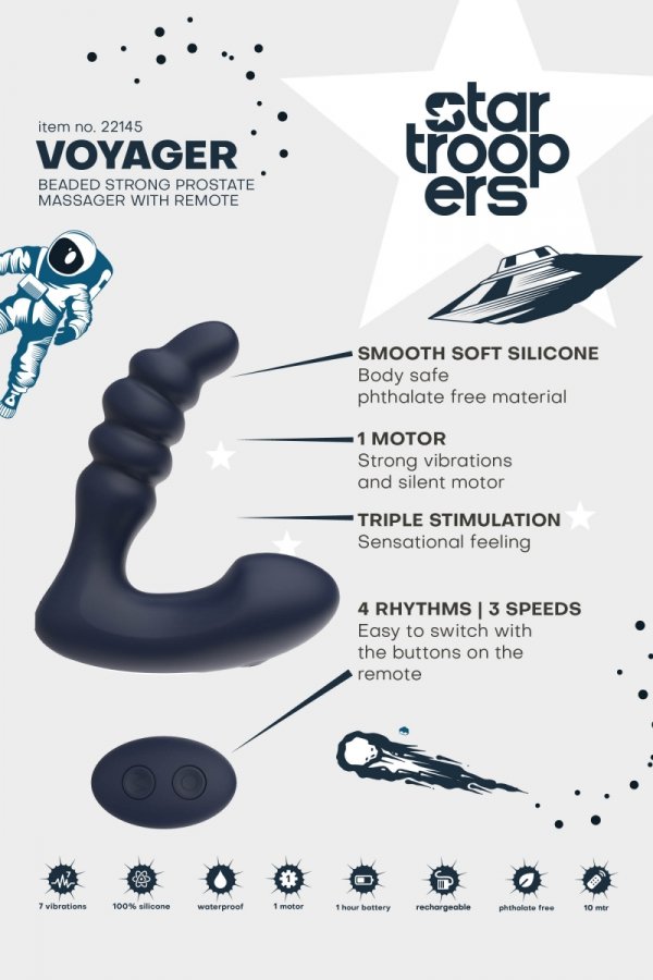 Dream Toys StarTroopers Voyager Prostate Massager with Remote - masażer prostaty (czarny)