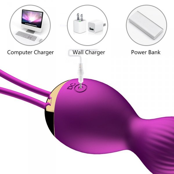 Vibrating Silicone Kegel Balls USB 7 Function- wibrujące kulki gejszy (fioletowe)