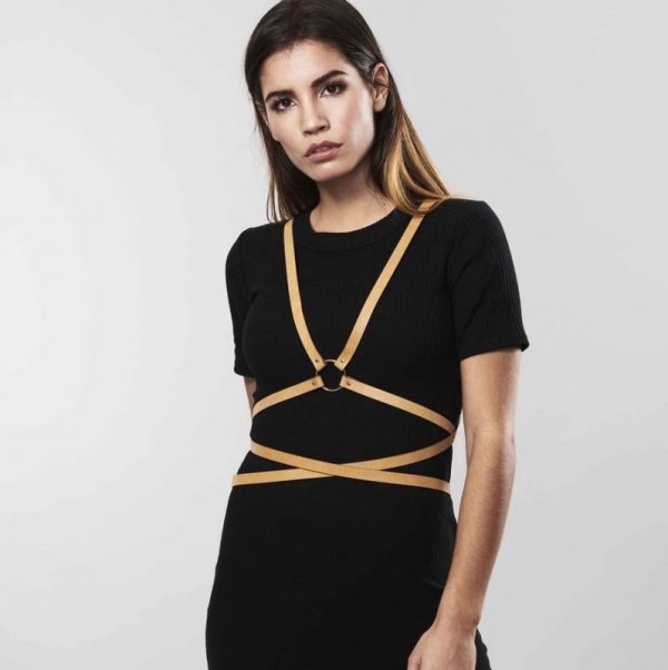 Bijoux Indiscrets MAZE Multi-way Harness - skóropodobna uprząż BDSM (brązowy)