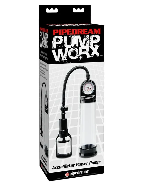 Pump Worx Pompka do Penisa Accu-Meter Power Pump Clear - pompka (czarny)