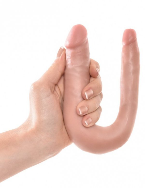 King Cock podwójne dildo - U-Shaped Small Double Trouble sztuczny penis (cielisty)