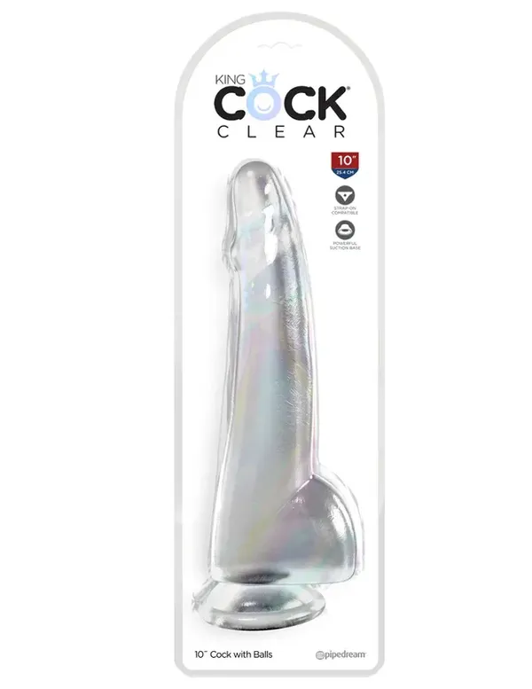 King Cock Transparentne Dildo Clear 10&quot; with Balls - dildo (przezroczysty)