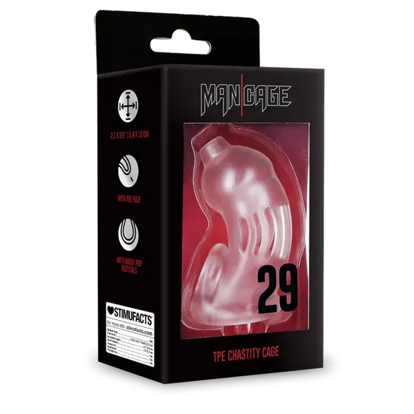 ManCage pas cnoty Model 29 TPE Chastity Cage Transparent (transparentny)