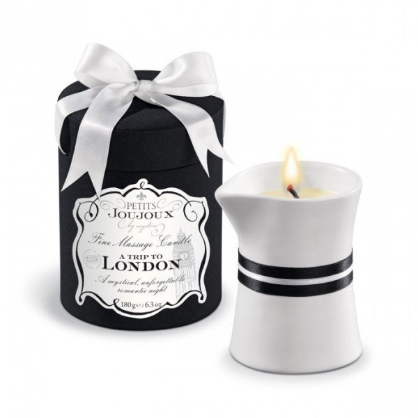 Petits Joujoux Fine Massage Candles A trip to London (duża) - świeca do masażu (rabarbar, ambra i czarna porzeczka)