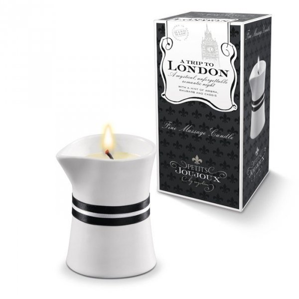 Petits Joujoux Fine Massage Candles A trip to London (mała) - świeca do masażu (rabarbar, ambra i czarna porzeczka)