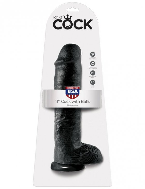 King Cock duże czarne dildo - 11'' Cock with Balls sztuczny penis (czarny)