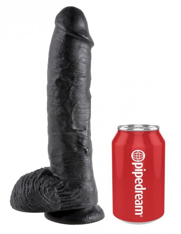 King Cock duże czarne dildo - 10'' Cock with Balls sztuczny penis (czarny)