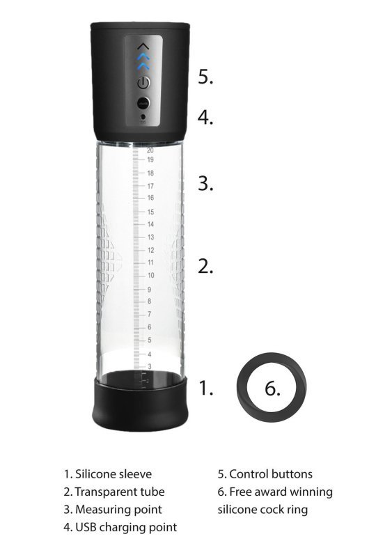 Shots Pumped Premium Rechargeable Automatic Pump - pompka do penisa (przeźroczysta)