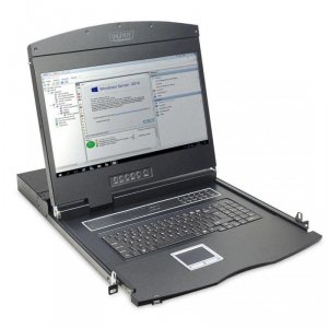 Digitus Konsola modułowa z monitorem TFT o przekątnej 19” (48,3 cm), 16-portowym przełącznikiem KVM & touchpadem, klawiatura ame