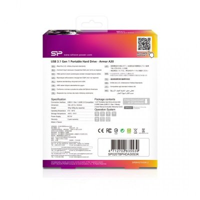 Dysk zewnętrzny HDD Silicon Power Armor A30 (2TB; 2.5&quot;; USB 3.2; 5400 obr/min; Orange-Black; SP020TBPHDA30S3K)