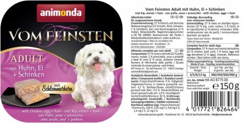 ANIMONDA Vom Feinsten Classic kurczak, jajko i szynka - mokra karma dla psa - 150g