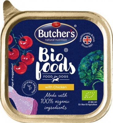 Butcher&#039;s BIO Foods Dog - mokra karma dla psa z kurczakiem w formie pasztetu - tacka 150 g
