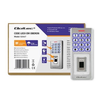 QOLTEC ZAMEK SZYFROWY OBERON Z CZYTNIKIEM LINII PAPILARNYCH | RFID | KOD | KARTA | BRELOK | DZWONEK | IP68 | EM