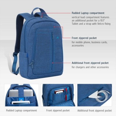 RIVACASE PLECAK NA LAPTOP 15,6&quot; ALPENDORF, NIEBIESKI, Z MATERIAŁU WODOODPORNEGO