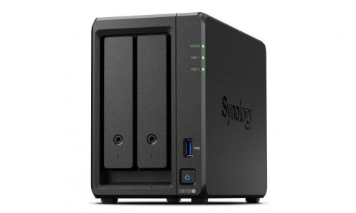 NAS Synology DS723+; Tower; 2x (3.5&quot; SATA HDD); AMD Ryzen R1600;,2GB DDR4 ECC (max. 32GB), 2x 1GbE RJ-45