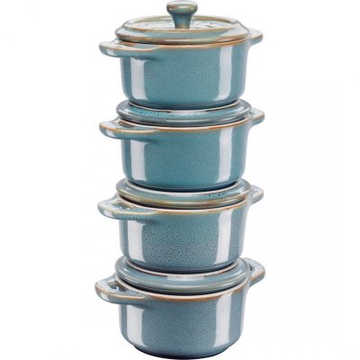 STAUB Mini Cocotte Okrągły 4 szt. - 200 ml 40508-160-0 Antyczny turkusowy