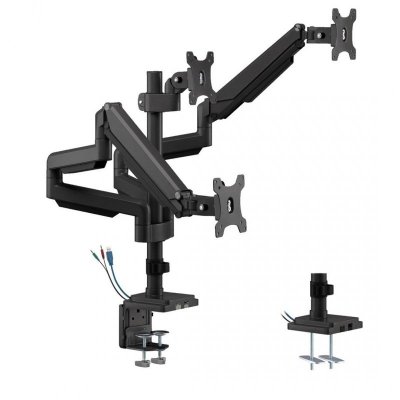 Uchwyt biurkowy do trzech monitorów Maclean Ergo Office ER-408B czarny, ze sprężyną gazową, 17&quot;-30&quot;, 7 kg, 1x USB 3.0,
