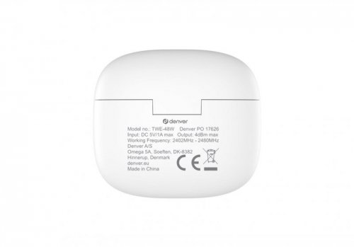 Denver TWE-48W Zestaw słuchawkowy True Wireless Stereo (TWS) Douszny Połączenia/muzyka Bluetooth Biały