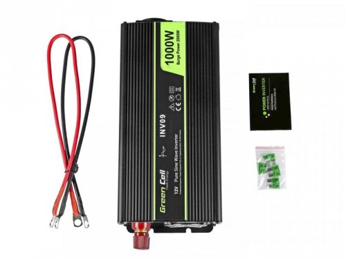 GREEN CELL PRZETWORNICA INV09 12V-230V 1000W/2000W CZYSTA SINUSOIDA